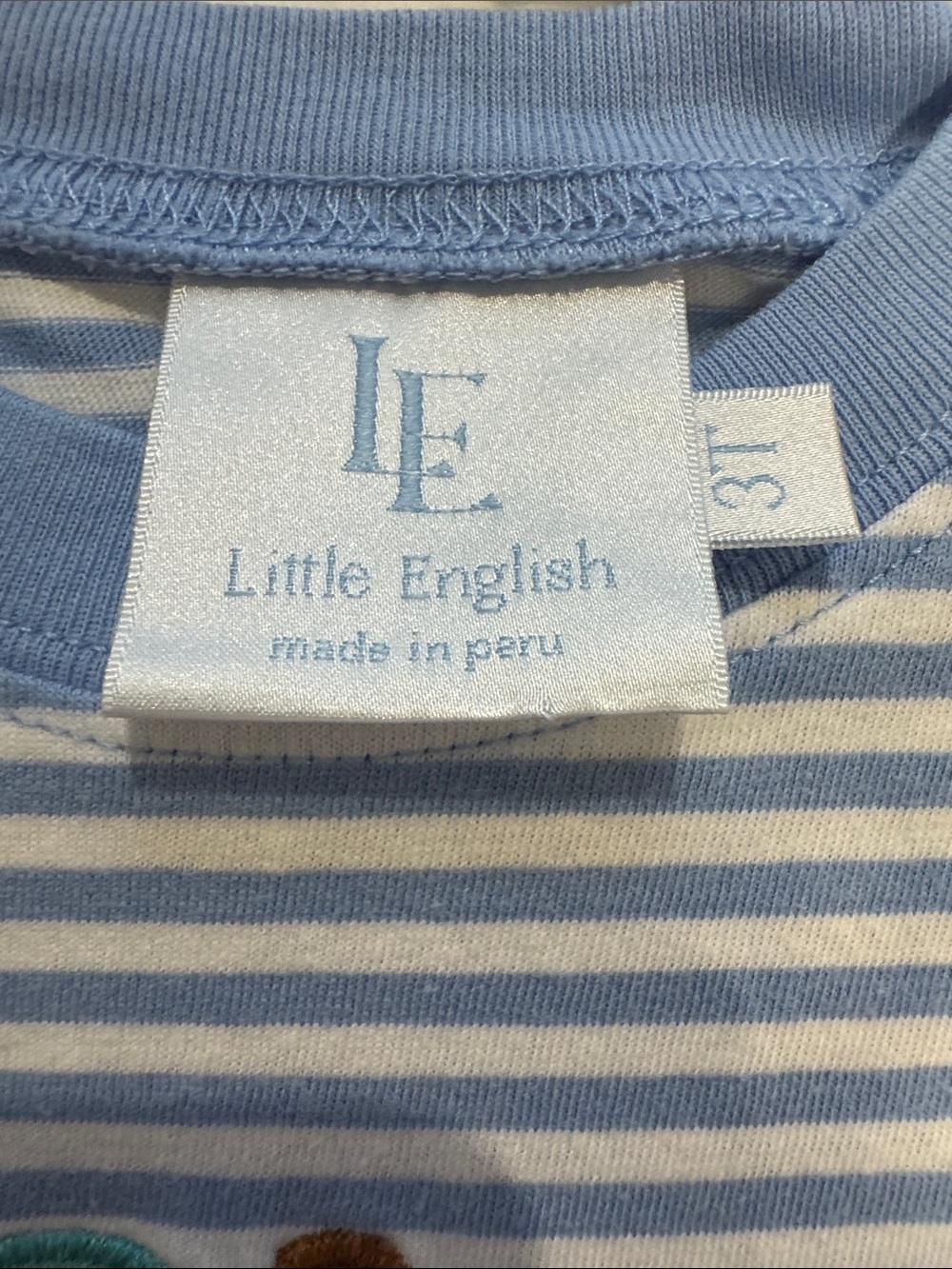 Little English Light Blue & White Stripe Tee with Red Apple Appliqué - Picture 3 of 4